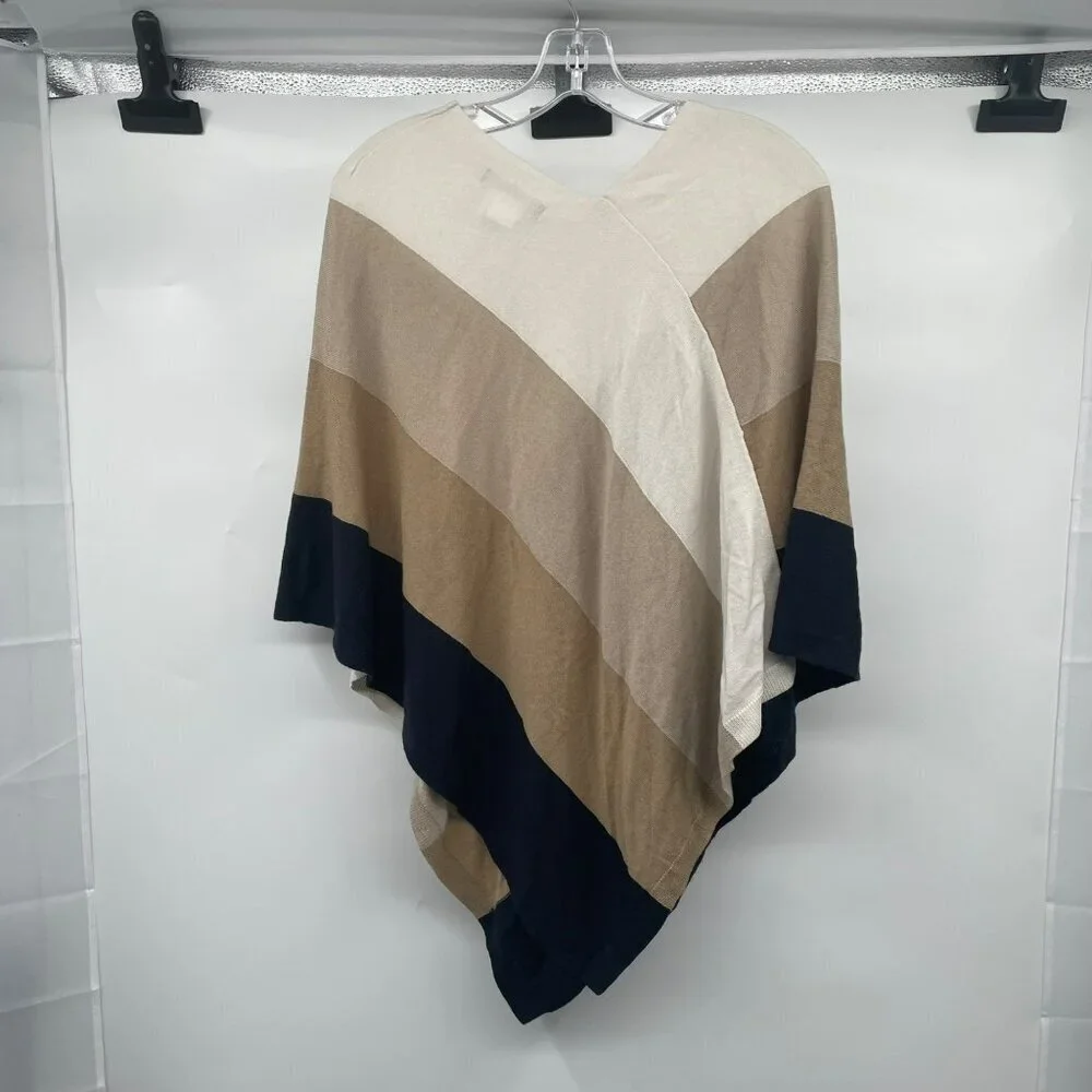 Ellen Tracy Womens Poncho Sweater Wool Blend Pullover Striped Size Small